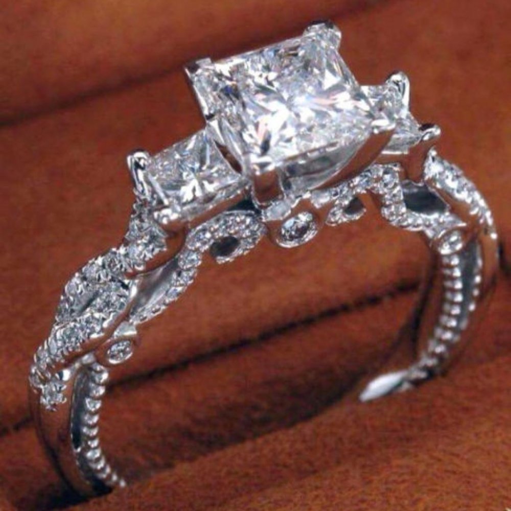 NEW Princess Cut Diamond Past Present Future Ring - Picture 3 of 9